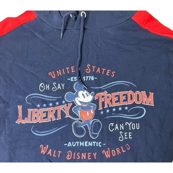 Disney Parks Hoodie Mens M Blue Americana Patriotic Mickey Mouse Disneyland Red - Picture 2 of 12